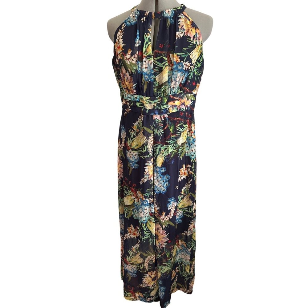 SOHO Apparel Floral Racerback Maxi Dress Navy Multicolor Lightweight S/M
